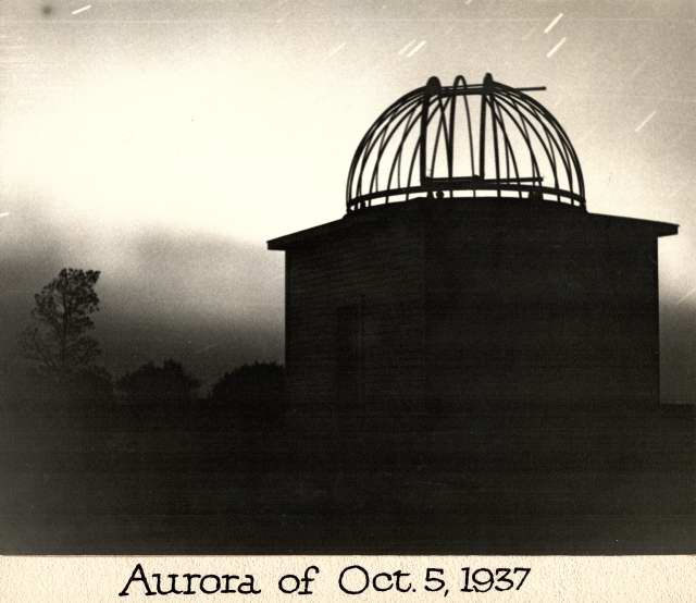 Aurora over the skeleton of A-Dome on Oct. 5, 1937