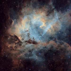 Sh2-132 The Lion Nebula (SHO with RGB stars)