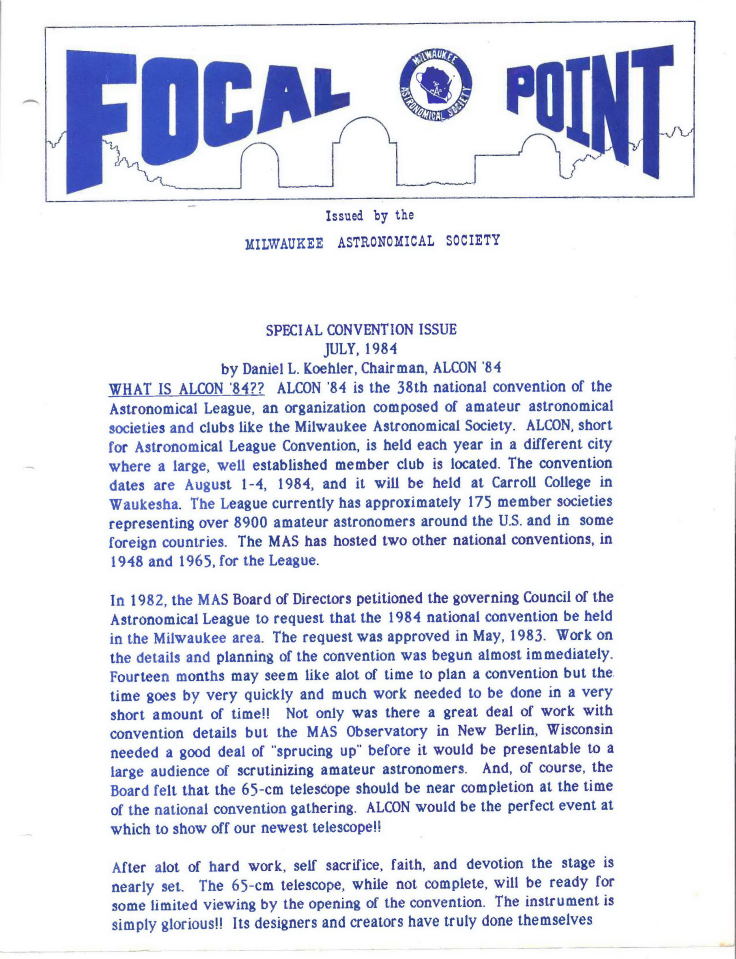 Special issue of the Focal Point for the ALCON '84