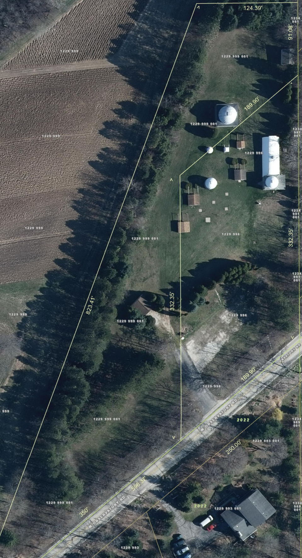 New and old observatory property lines. 2020 aerial photo.