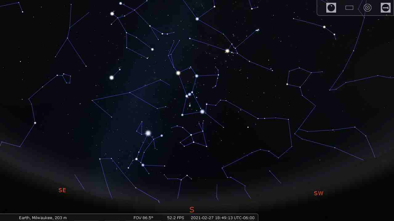 Sky with the constellation lines - Stellarium