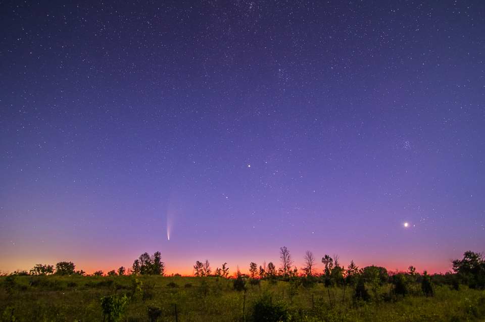 Comet NEOWISE, Pleiades, and Venus at dawn by Chad Andrist 