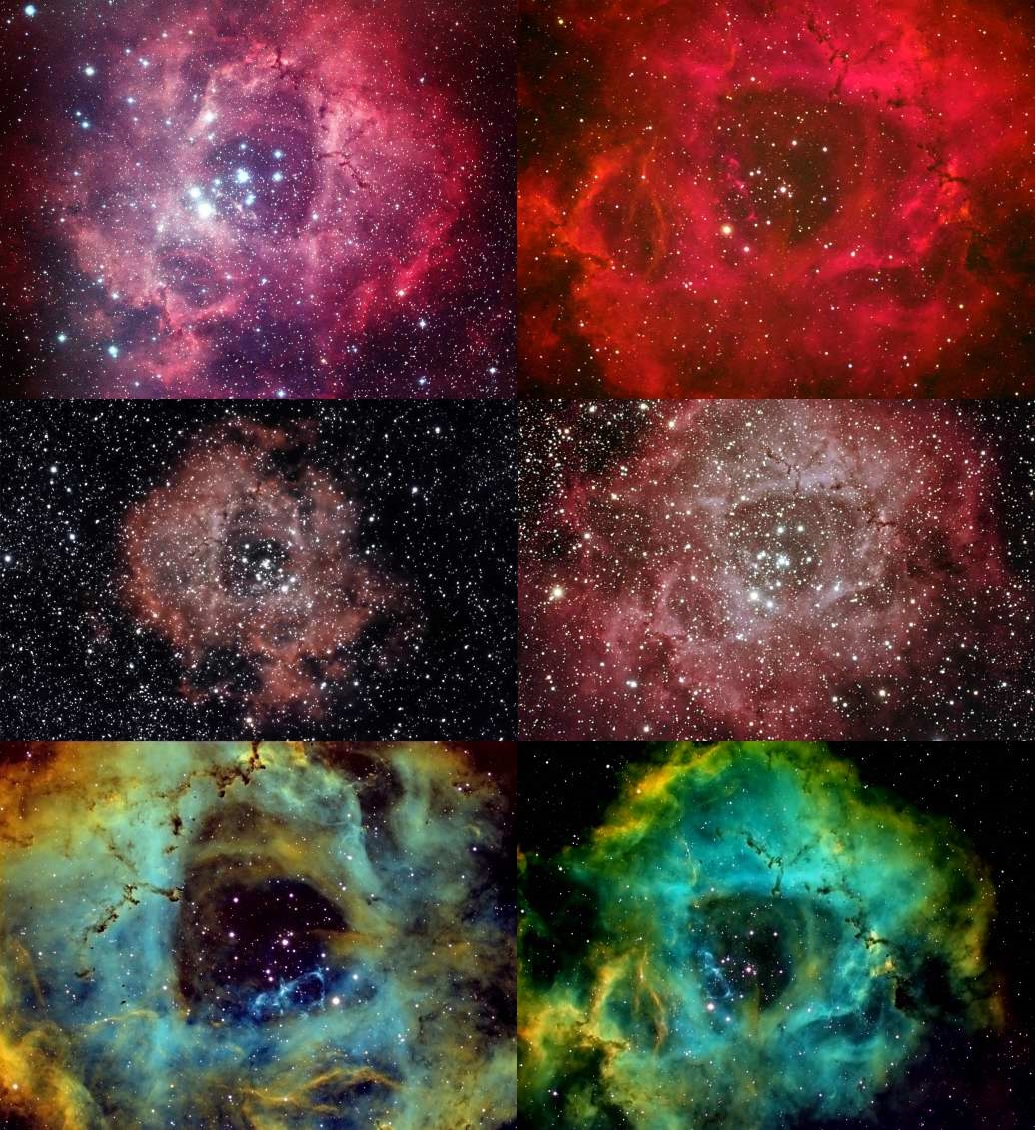 Rosette Nebula - 6 different views